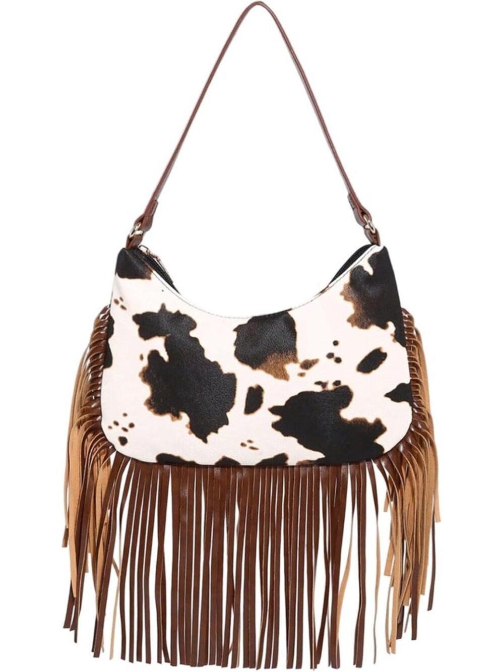 Women's Boho Cow Print Fringe Underarm Handbag
